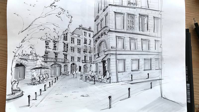 Architektur-Zeichnungen wirken in Perspektive realistischer. Mit den Grundlagen der Perspektive besser zeichnen.