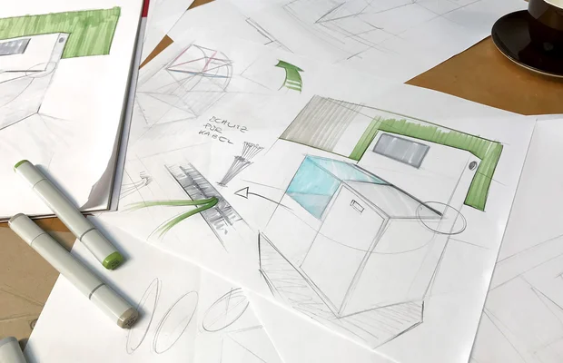 Ein gutes POS-Design entsteht auf dem Papier. Mit wenigen Strichen wird die Idee visualisiert. Schnell und effizient.