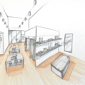 Räume perspektivisch zeichnen. Das ist die Voraussetzung für ein Retail-Design-Studium. Unser Mappenkurs Retail-Design Düsseldorf bitten dir mit seinen Dozenten die Möglichkeit dich praxisnah auf das Studium vorzubereiten.