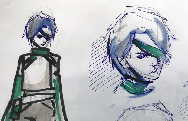 Character-Design Skizzen gehören zum Alltag eines Game-Designers. Hierbei sind verschiedenen Techniken erlaubt und gewünscht. 
