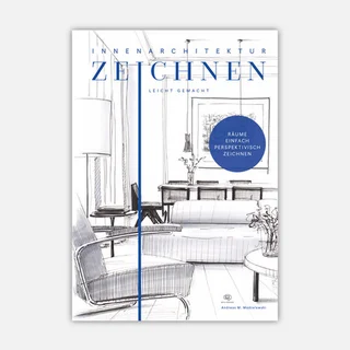 Cover des BrainBook-Buchs „Innenarchitektur zeichnen“ zum Zeichnen von Räumen, Möbeln und modernem Interior Design