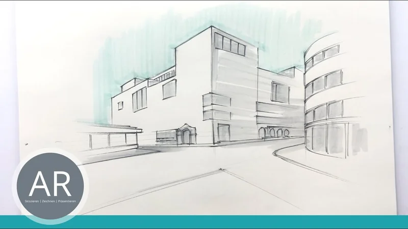Architekturzeichnungen - Gebäude in Zweipunktperspektive zeichnen lernen. Schritt für Schritt erklärt
