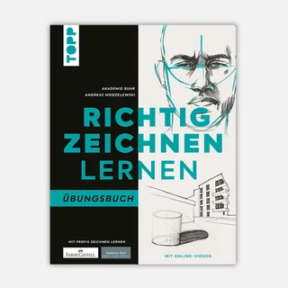 Cover des TOPP Übungsbuchs „Richtig zeichnen lernen“ mit Übungen zum Skizzieren, Zeichnen und kreativen Üben