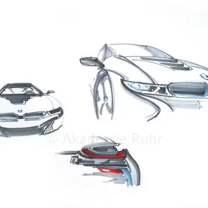 Interessante Perspektiven und dynamische Skizzen machen eine perfekte Transportation-Design Mappe aus. Sehr gut eignet sich hierfür die 3-Punkt-Perspektive oder auch Froschperspektive genannt
