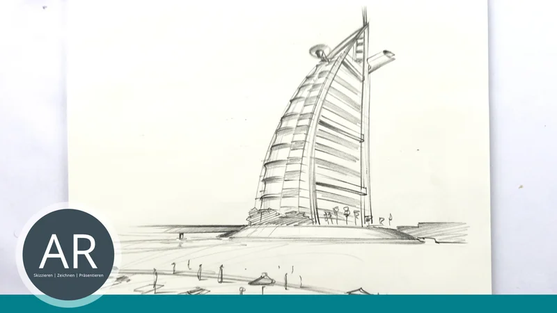 Das Burg Al Arab als Architektur-Skizze in deiner Architektur Bewerbungsmappe